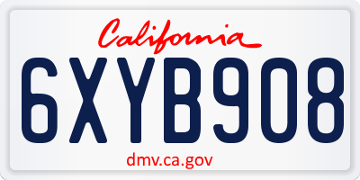 CA license plate 6XYB908