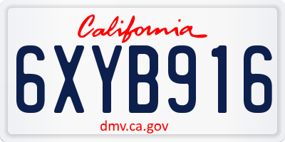 CA license plate 6XYB916