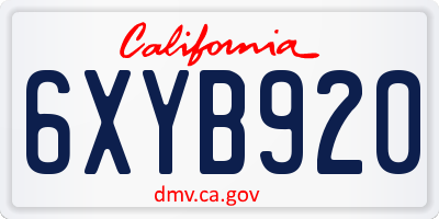 CA license plate 6XYB920