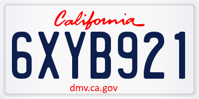 CA license plate 6XYB921