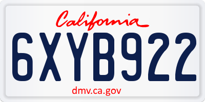 CA license plate 6XYB922
