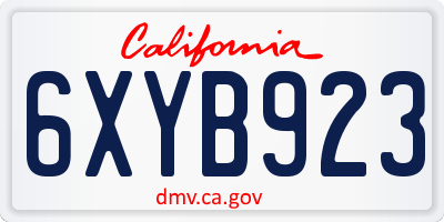 CA license plate 6XYB923