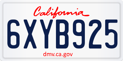 CA license plate 6XYB925