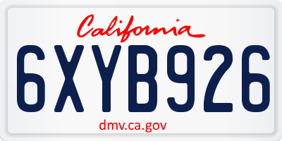 CA license plate 6XYB926