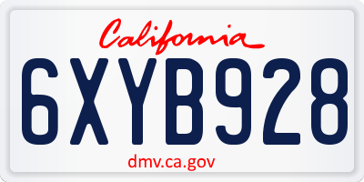 CA license plate 6XYB928