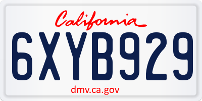 CA license plate 6XYB929