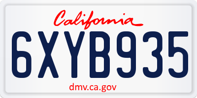 CA license plate 6XYB935