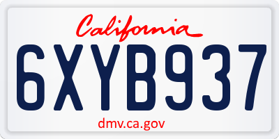 CA license plate 6XYB937