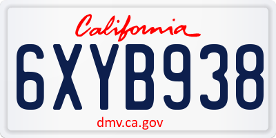 CA license plate 6XYB938