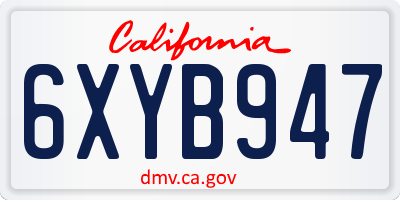 CA license plate 6XYB947