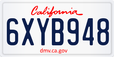 CA license plate 6XYB948