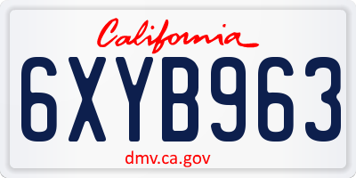 CA license plate 6XYB963