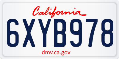 CA license plate 6XYB978