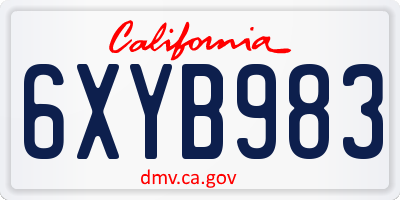 CA license plate 6XYB983