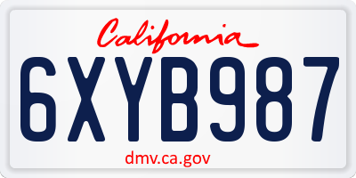 CA license plate 6XYB987
