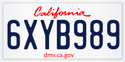 CA license plate 6XYB989
