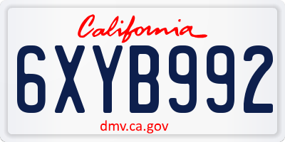 CA license plate 6XYB992