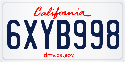 CA license plate 6XYB998