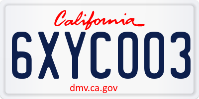 CA license plate 6XYC003