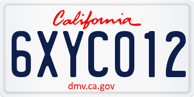 CA license plate 6XYC012