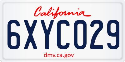 CA license plate 6XYC029