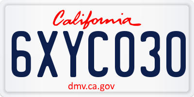 CA license plate 6XYC030