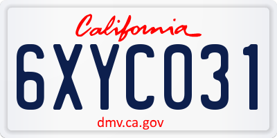 CA license plate 6XYC031