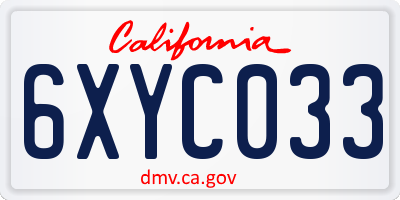 CA license plate 6XYC033