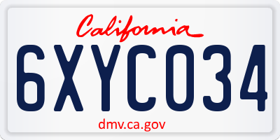 CA license plate 6XYC034