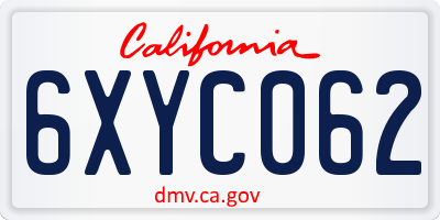 CA license plate 6XYC062