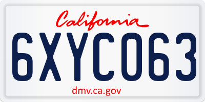 CA license plate 6XYC063