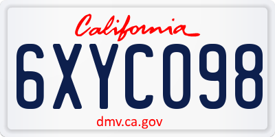 CA license plate 6XYC098