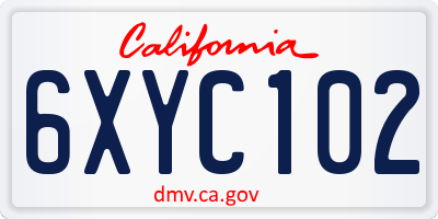 CA license plate 6XYC102