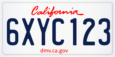 CA license plate 6XYC123