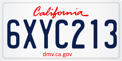 CA license plate 6XYC213
