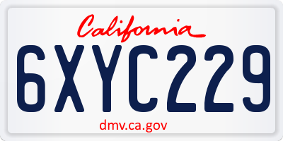 CA license plate 6XYC229
