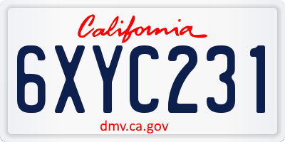 CA license plate 6XYC231