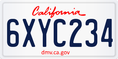 CA license plate 6XYC234
