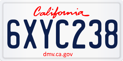 CA license plate 6XYC238