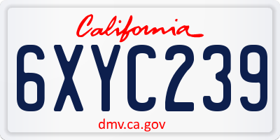 CA license plate 6XYC239