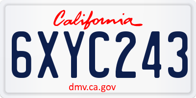 CA license plate 6XYC243