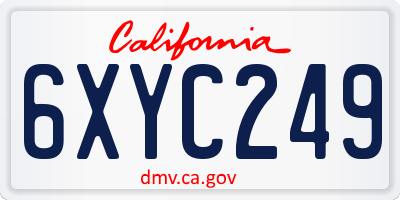 CA license plate 6XYC249