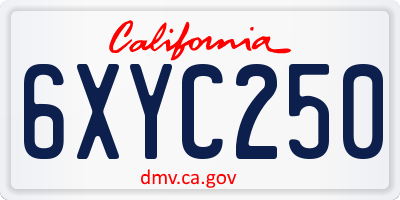 CA license plate 6XYC250