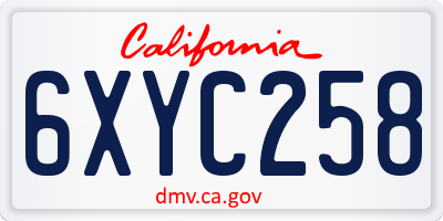 CA license plate 6XYC258