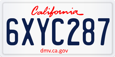 CA license plate 6XYC287