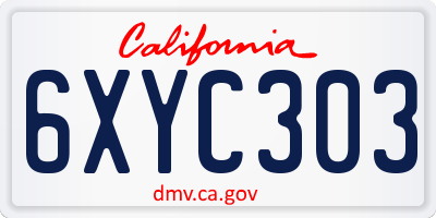 CA license plate 6XYC303