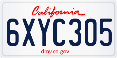 CA license plate 6XYC305