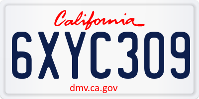 CA license plate 6XYC309