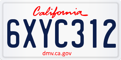 CA license plate 6XYC312