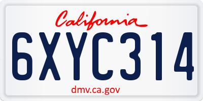 CA license plate 6XYC314